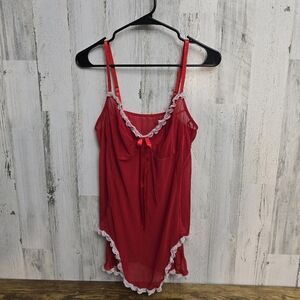 Red Sheer Lace-Trimmed Babydoll Pajama Tank Top Womens Plus Size 1X